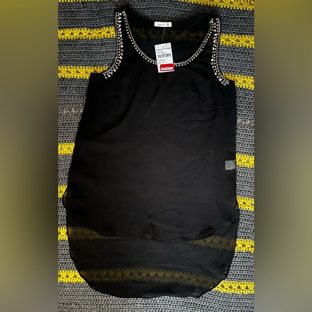 NWT soprano black women’s tank top mesh/sheer blouse size XS